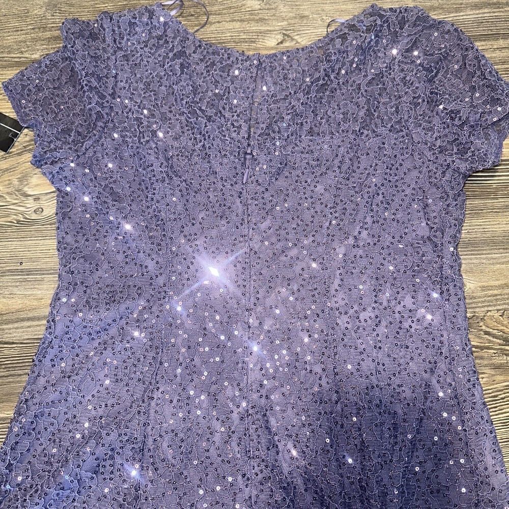 SL FASHIONS Mystic Heather Tea Length Sequin Lace Midi Fit and Flare Dress SZ 10 - Picture 8 of 10